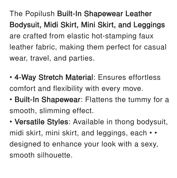 Popilush Faux Leather Sculpting Black Plunge Bodysuit NWT XS - Picture 2 of 7